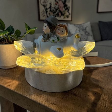 BOMBONIERA LAMPADA LED CON FIORE IN CRISTALLO SPOSI IN AEREO