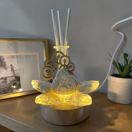 BOMBONIERA LAMPADA LED FIORE CRISTALLO ALBERO VITA SACRA FAMIGLIA