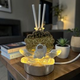 LAMPADA LED E PROFUMATORE CON ELEGANTE FIORE E ALBERO DELLA VITA ORO, CALICE E OSTIA