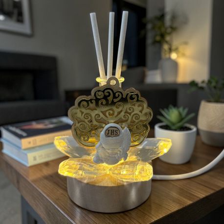 LAMPADA LED E PROFUMATORE CON ELEGANTE FIORE E ALBERO DELLA VITA ORO, CALICE E OSTIA