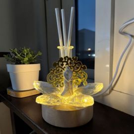 PROFUMATORE AMBIENTE , LAMPADA LED CON FIORE IN CRISTALLO E SPOSI CON ALBERO DELLA VITA