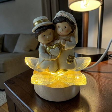 PROFUMATORE CON LAMPADA LED, FIORE IN CRISTALLO E STATUINA SPOSI BOMBONIERE MATRIMONIO ORIGINALI