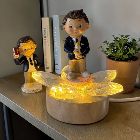 LAMPADA LED FIORE CRISTALLO STATUINA BIMBO PRIMA COMUNION