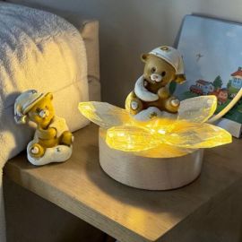 FIORE IN CRISTALLO CON LAMPADA LED CON ORSETTO SU NUVOLA ASSORTITO IN DUE MODELLI