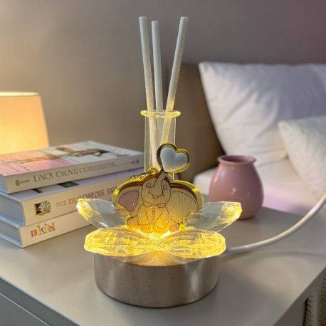 LAMPADA LED PROFUMATORE FIORE CRISTALLO ELEFANTINO ROSA