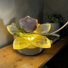 LAMPADA LED FIORE CRISTALLO ROSA BOCCIOLO BOMBONIERA ELEGANTE