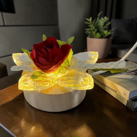 BOMBONIERA ESCLUSIVA CON LAMPADA LED ROSA ROSSA E FIORE IN CRISTALLO