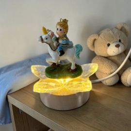 LAMPADA LED CON FIORE IN CRISTALLO E PRINCIPINO SU CAVALLO