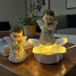 LAMPADA LED CON FIORE IN CRISTALLO E ANGIOLETTO CON SIMBOLI SACRI SANTA CRESIMA