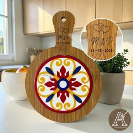 SOTTOPENTOLA TONDO IN LEGNO CON MAIOLICA ROSSA