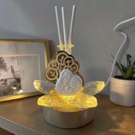 BOMBONIERA LAMPADA LED FIORE CRISTALLO ALBERO VITA SACRA FAMIGLIA