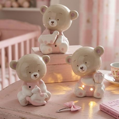 LAMPADA LED ORSETTO CON CARROZZINA E PACCO REGALO BATTESIMO BIMBA