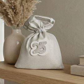SACCHETTO PORTACONFETTI ARGENTO CON NUMERO 25 PER NOZZE D’ARGENTO