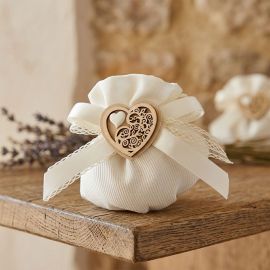 SACCHETTO PORTACONFETTI TONDO CON FIOCCO E CUORE PER MATRIMONI E ANNIVERSARI
