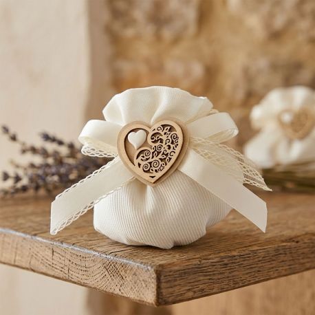 SACCHETTO PORTACONFETTI TONDO CON FIOCCO E CUORE PER MATRIMONI E ANNIVERSARI