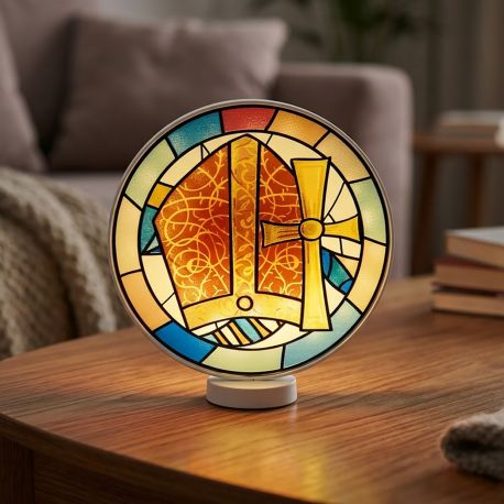 LAMPADA LED COLORATA CON SIMBOLI SACRI PER BOMBONIERE CRESIMA