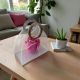 BORSETTA TRASPARENTE CERCHIO ROSA CON ROSA SAPONATA PERSONALIZZABILE PER BATTESIMO COMUNIONE E CRESIMA