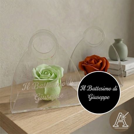 BORSETTA BOMBONIERA PERSONALIZZATA CON ROSA DI SAPONE