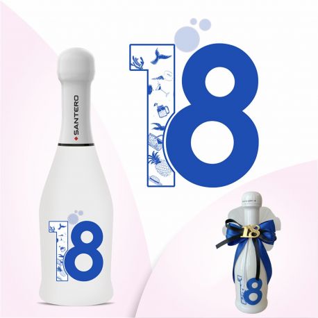  MINI BOTTIGLIA SANTERO VINO SPUMANTE CON NUMERO 18 PER BOMBONIERE UNICHE