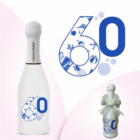 BOMBONIERA MINI BOTTIGLIA SANTERO SPUMANTE PER IL 60° COMPLEANNO