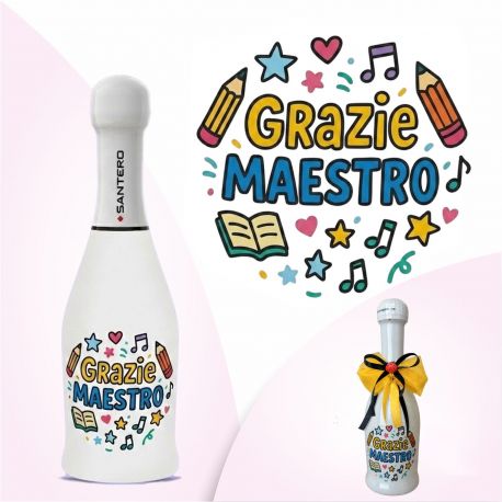 GRAZIE MAESTRO: MINI BOTTIGLIA SANTERO SPUMANTE CON DISEGNI