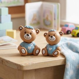 ORSETTO CELESTE CON CUORICINO E CIUFFO IDEA REGALO PER NASCITA E BABYSHOWER