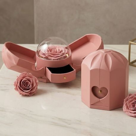 SCATOLINA ROSA CON ROSE STABILIZZATE E LUCE LED PER SAN VALENTINO SPECIALE
