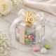 CUBO IN VETRO CON COPERCHIO PORTACONFETTI BOMBONIERE 5X5X5