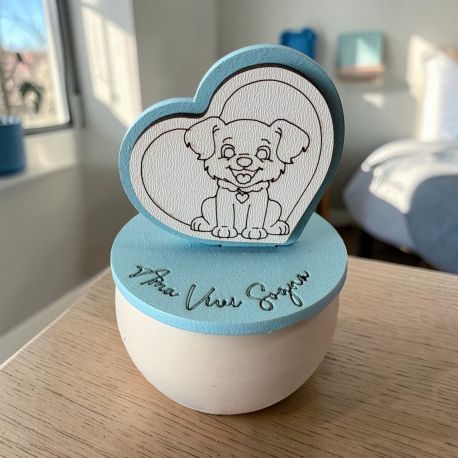 PORTACANDELA CON COPERCHIO PER BATTESIMO DESIGN CON CAGNOLINO E SCRITTE ISPIRATRICI