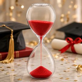 BOMBONIERE CLESSIDRA IN VETRO CON SABBIA ROSSA TEMA TEMPO PER NOZZE, COMUNIONE, LAUREA IDEE ORIGINALI