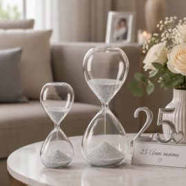 CLESSIDRE VETRO SABBIA ARGENTO ELEGANTI MATRIMONIO, COMUNIONE