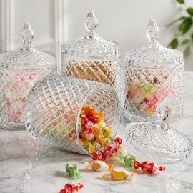 SCATOLA ALTA IN VETRO CON COPERCHIO BOMBONIERA ELEGANTE E RAFFINATA