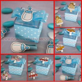 SCATOLINE PORTACONFETTI BIMBO BIBERON MACCHININA BICI ANGIOLETTO MOLLETTA