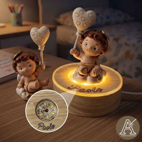 LAMPADA LED CON ANGIOLETTO PERSONALIZZABILE BOMBONIERA BATTESIMO