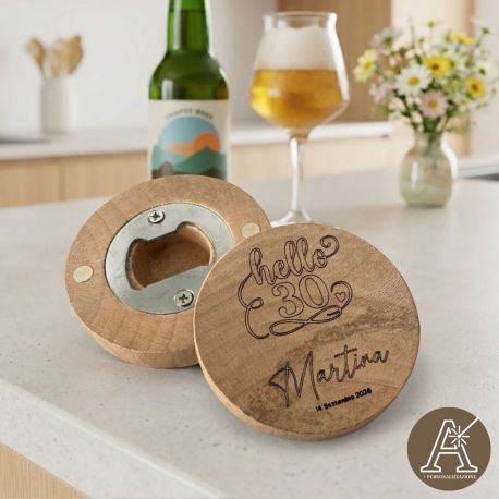 APRIBOTTIGLIE MAGNETICO "HELLO 30": BOMBONIERA ORIGINALE PER IL COMPLEANNO