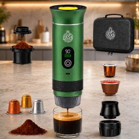 MACCHINA CAFFE'ORTATATILE RICARICABILE PER CAPSULE E CAFFE' IN POLVERE VERDE