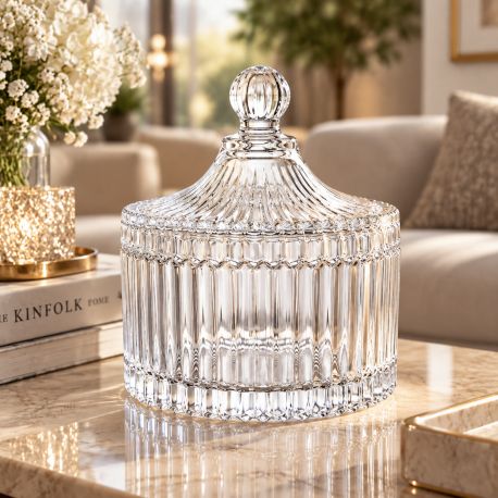 PORTAGIOIE IN VETRO CON COPERCHIO BOMBONIERA CONFETTATA ELEGANTE