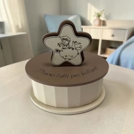 Portacandela piccolo principe legno ovale bomboniera battesimo