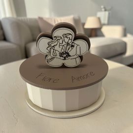 Portacandela ovale Fiore sposi legno bomboniera matrimonio