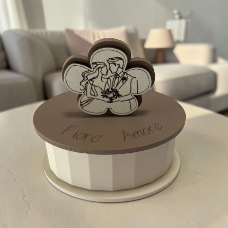 Portacandela ovale Fiore sposi legno bomboniera matrimonio
