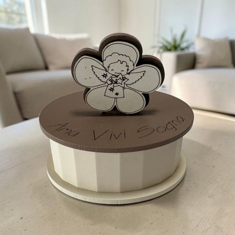 Portacandela ovale fiore angelo legno bomboniera battesimo comunione
