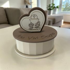 Portacandela legno cuore calice ostia bomboniera comunione