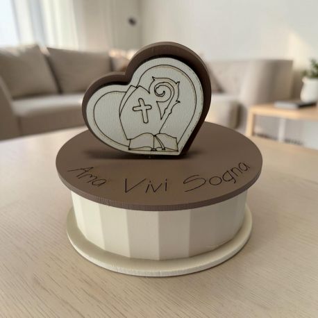 Portacandela cuore legno simboli sacri bomboniera cresima