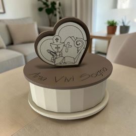 Portacandela ovale cuore simboli sacri in legno bomboniera comunione cresima