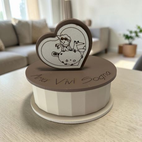Portacandela ovale piccolo principe cuore legno bomboniera battesimo comunione