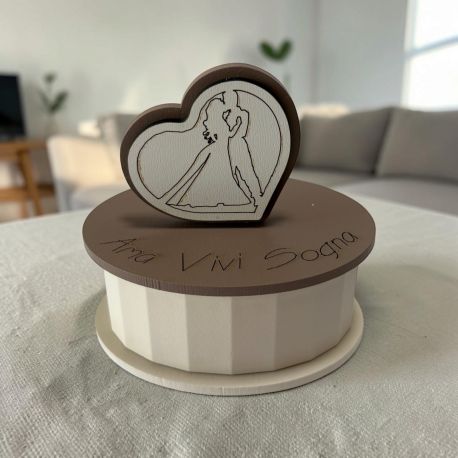 Portacandela ovale cuore sposi legno bomboniera matrimonio