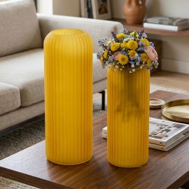 VASO PORTAFIORI CILINDRICO A RIGHE GIALLO PER BOMBONIERE ELEGANTI