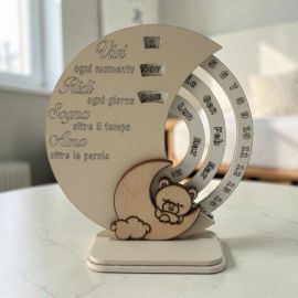 CALENDARIO PERPETUO ORSETTO LUNA BOMBONIERA BATTESIMO IN LEGNO