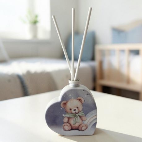 PROFUMATORE DIFFUSORE CUORE ORSETTO CON FIOCCO VERDE BOMBONIERA