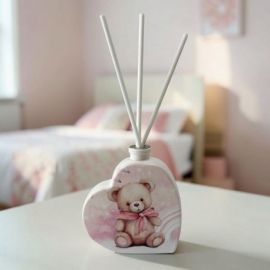 DIFFUSORE ESSENZA ORSETTO A CUORE BOMBONIERA BATTESIMO BIMBA ROSA